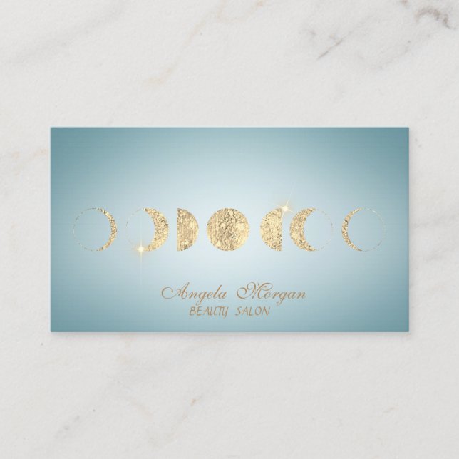 Tarjeta De Visita Elegante luna de oro azul (Anverso)