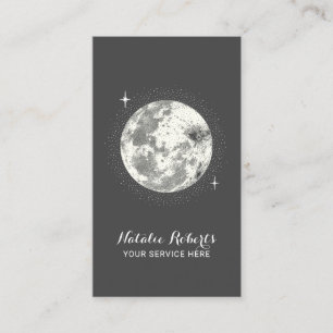 Tarjeta De Visita Elegante Luna y Estrellas Oscuros Spa y Salón Gris