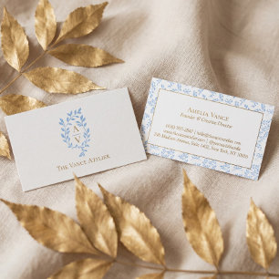 Tarjeta De Visita Elegante Luxe Vintage Hoja Rama Cresta Monograma 