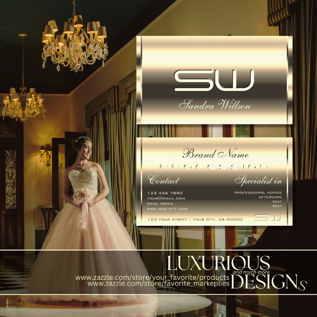 Tarjeta De Visita Elegante luz dorada Shimmer Optics Iniciales 3D (Subido por el creador)