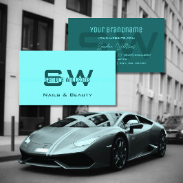 Tarjeta De Visita Elegante luz y Verde azulado oscuro simple con mon