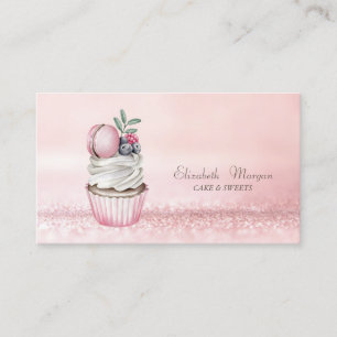 Tarjeta De Visita Elegante Macarón Cupcake Acuarela Bokeh Moderno