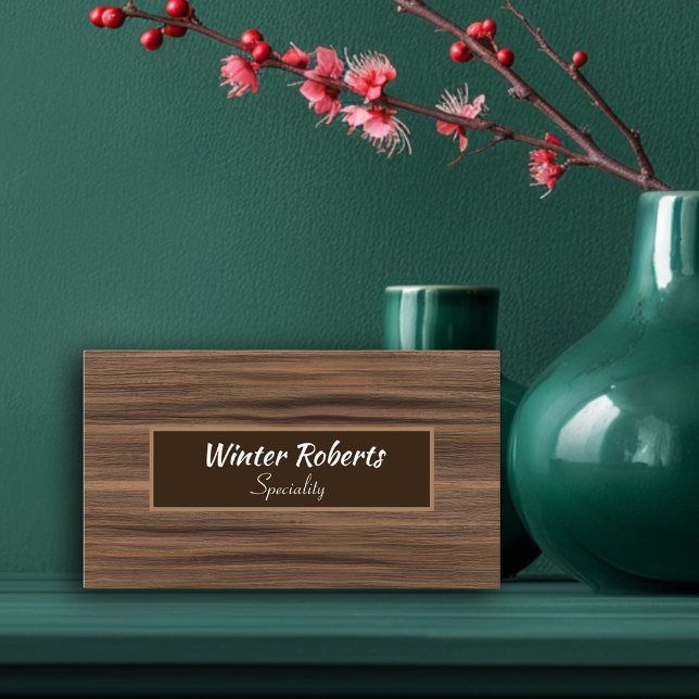 Tarjeta De Visita Elegante madera marrón minimalista (Simple woody design-chic business card for Carpenter and other wood professionals)