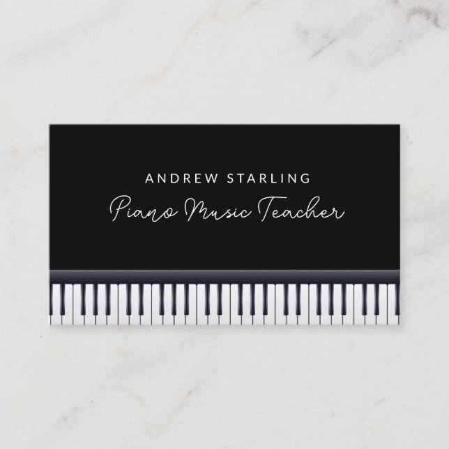 Tarjeta De Visita Elegante maestro de música de teclas de piano negr (Anverso)