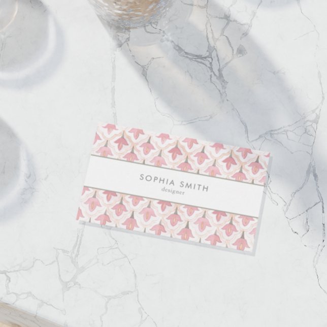 Tarjeta De Visita Elegante Majólica acuarela Tile Floral Rosa (Subido por el creador)