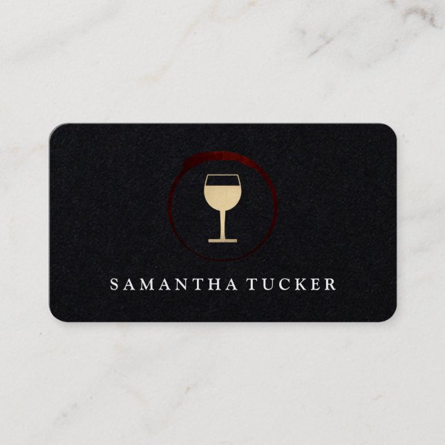 Tarjeta De Visita Elegante mancha de vino rojo con vidrio de vino (Anverso)