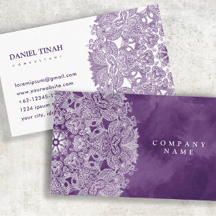 Tarjeta De Visita Elegante Mandala Floral Lujo Tema Púrpura
