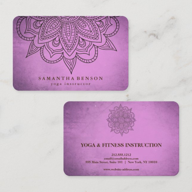 Tarjeta De Visita Elegante Mandala Lotus Flower Logo Instructor de y (Anverso / Reverso)