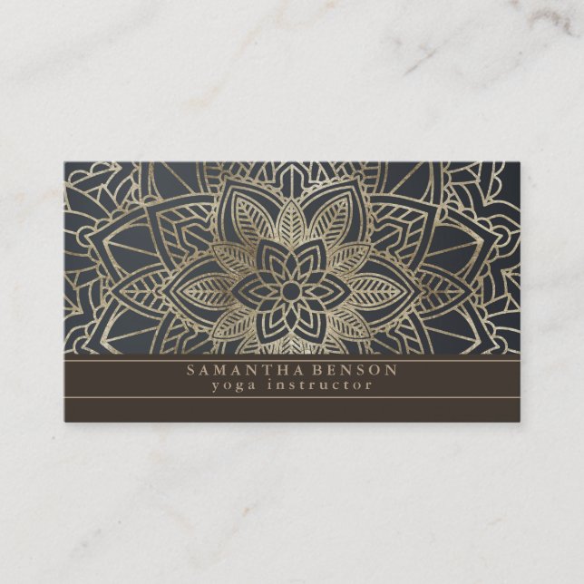 Tarjeta De Visita Elegante Mandala Lotus Flower Logo Instructor de y (Anverso)