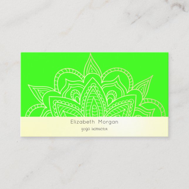 Tarjeta De Visita Elegante Mandala moderna Neon Green (Anverso)