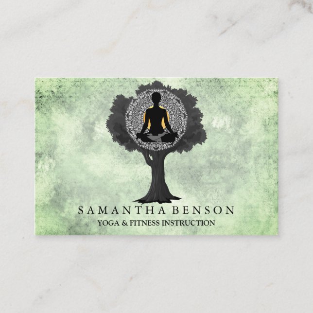 Tarjeta De Visita Elegante Mandala moderna Yoga Pose Tree Logo Art (Anverso)