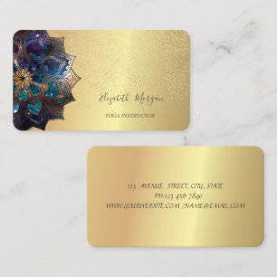 Tarjeta De Visita Elegante Mandala Moderno de Confeti Dorado Yoga