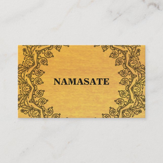 Tarjeta De Visita Elegante Mandala Namaste Oro Yoga Logo Art (Anverso)