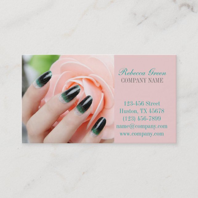 Tarjeta De Visita elegante manicura de moda giratoria uña salón de u (Anverso)