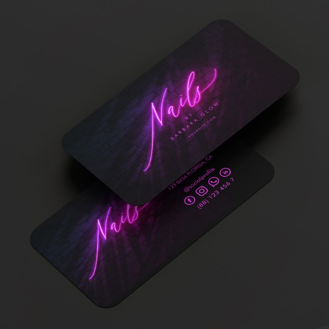 Tarjeta De Visita Elegante Manicurista Artista De Uñas Tech Neon Pur (Elegant Manicurist Nail Artist Tech Neon Purple Business Card
)