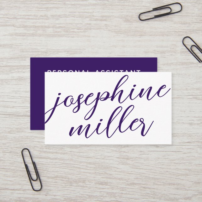 Tarjeta De Visita Elegante Mano Moderna Escribiendo Púrpura Profundo (Anverso/Reverso In Situ)