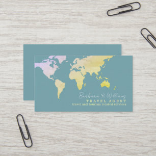 Tarjeta De Visita Elegante mapa de Agente de Viajes sobre fondo azul