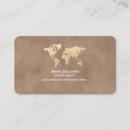Tarjeta De Visita Elegante Mapa Mundial del Agente de Viajes Marrón