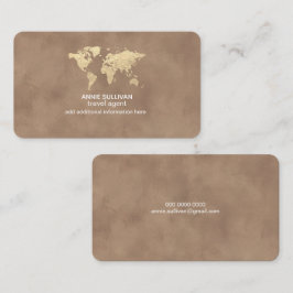 Tarjeta De Visita Elegante Mapa Mundial del Agente de Viajes Marrón