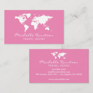 Tarjeta De Visita elegante mapa mundial del agente de viajes rosa y