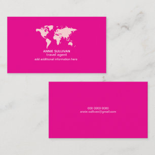 Tarjeta De Visita Elegante Mapa Mundial Rosa Agente de Viajes