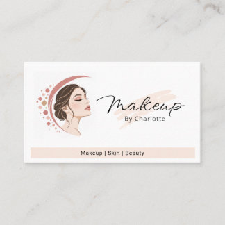 Tarjeta De Visita Elegante maquillaje beige rosa Arte de línea facia