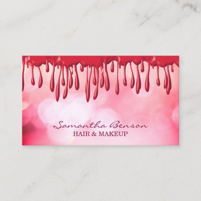 Tarjeta De Visita Elegante maquillaje de cristal goteo de purpurina  (Anverso)