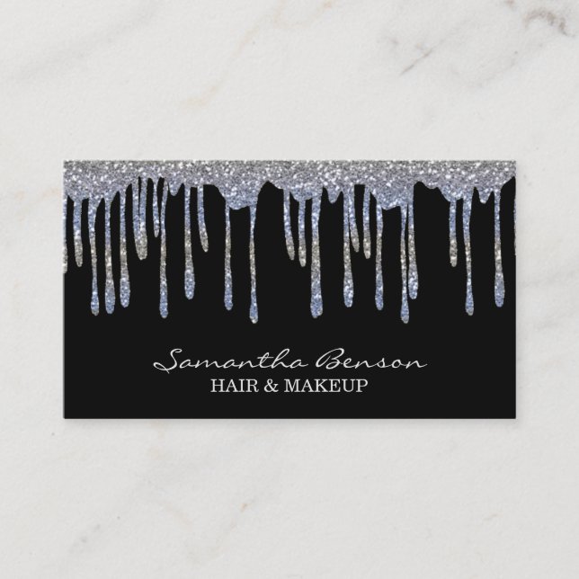 Tarjeta De Visita Elegante maquillaje de cristal goteo de purpurina  (Anverso)