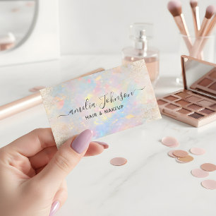 Tarjeta De Visita Elegante Maquillaje de Ópalo Suave y Estilismo de