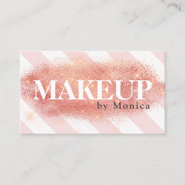 Tarjeta De Visita Elegante maquillaje de rayas purpurinas rosa de co (Anverso)