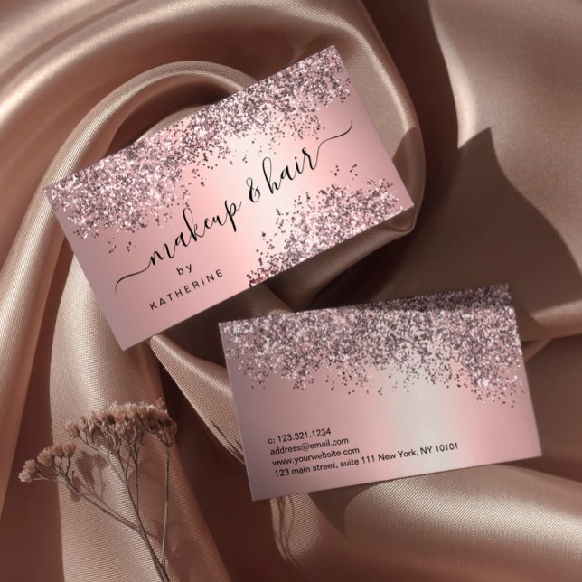 Tarjeta De Visita Elegante maquillaje elegante rosa purpurina dorado (Subido por el creador)