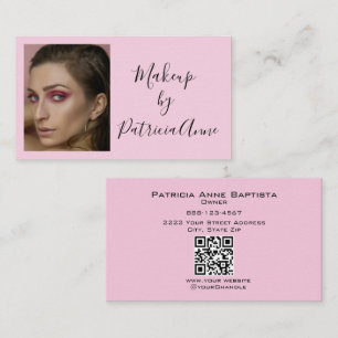 Tarjeta De Visita Elegante Maquillaje Foto QR Script Negro Rosa Rubo