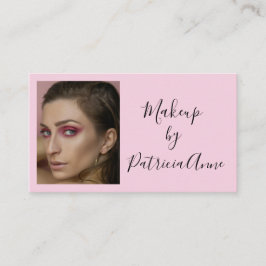 Tarjeta De Visita Elegante Maquillaje Foto QR Script Negro Rosa Rubo