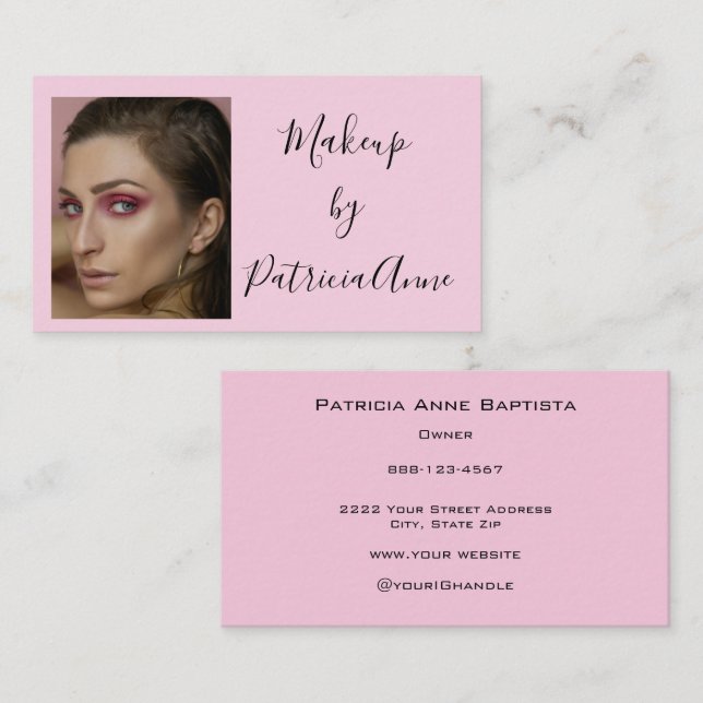 Tarjeta De Visita Elegante Maquillaje Fotográfico con Letra Script d (Anverso / Reverso)