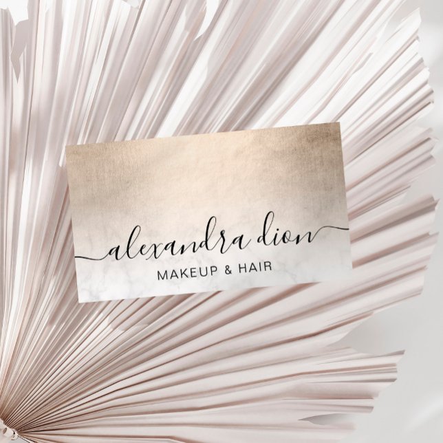 Tarjeta De Visita Elegante maquillaje y cabello de mármol blanco dor (Subido por el creador)