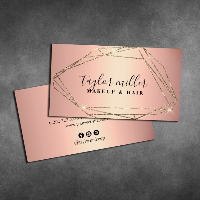 Tarjeta De Visita Elegante maquillaje y cabello de purpurina dorado (Subido por el creador)