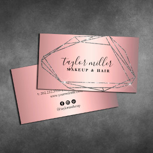 Tarjeta De Visita Elegante maquillaje y cabello purpurina plateado