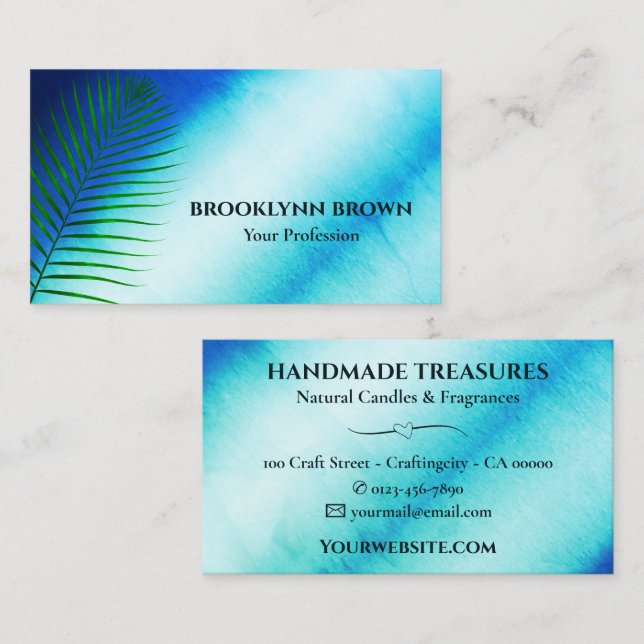 Tarjeta De Visita Elegante Marble acuarela Floral moderna azul oscur (Anverso / Reverso)