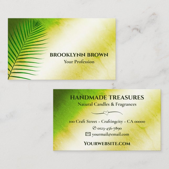 Tarjeta De Visita Elegante Marble acuarela Floral Moderno Amarillo (Anverso / Reverso)