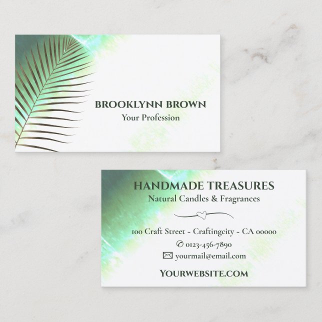 Tarjeta De Visita Elegante Marble acuarela Floral Verde moderno (Anverso / Reverso)