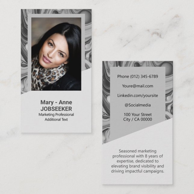 Tarjeta De Visita Elegante Marble Job Buscador de empleo Clásico Gri (Anverso / Reverso)