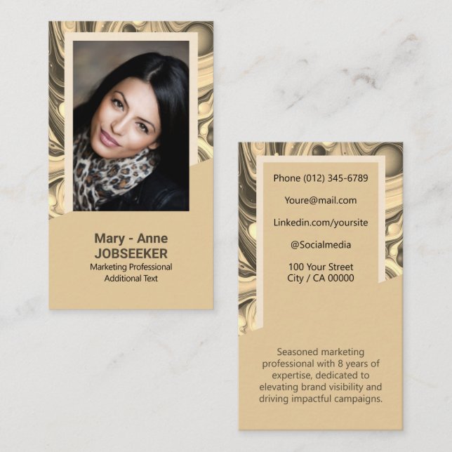 Tarjeta De Visita Elegante Marble Job Seeker Classy Creative Gold (Anverso / Reverso)