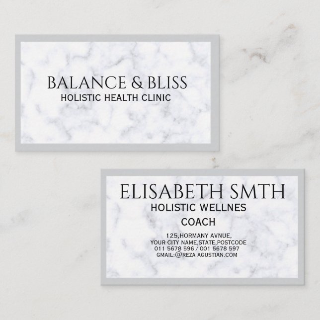 Tarjeta De Visita Elegante Marble Wellness Coaching Profesional (Anverso / Reverso)