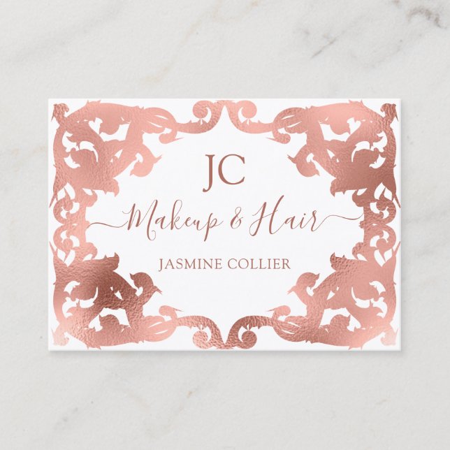 Tarjeta De Visita Elegante marco con estilo de damasco dorado de Ros (Anverso)