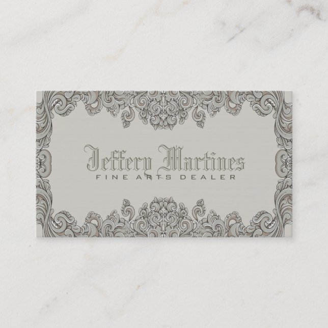 Tarjeta De Visita Elegante Marco De Bañera Victoriano Ornate Gris (Anverso)