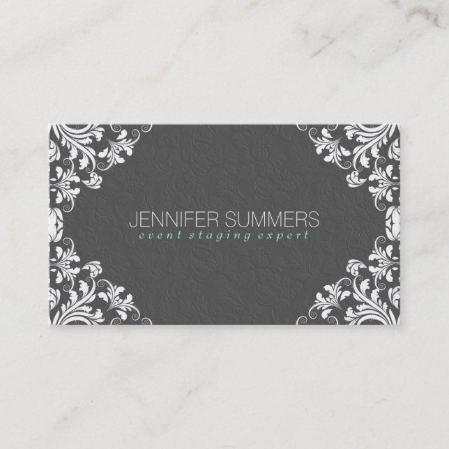 Tarjeta De Visita Elegante marco de encaje blanco de los amortiguado (Anverso)