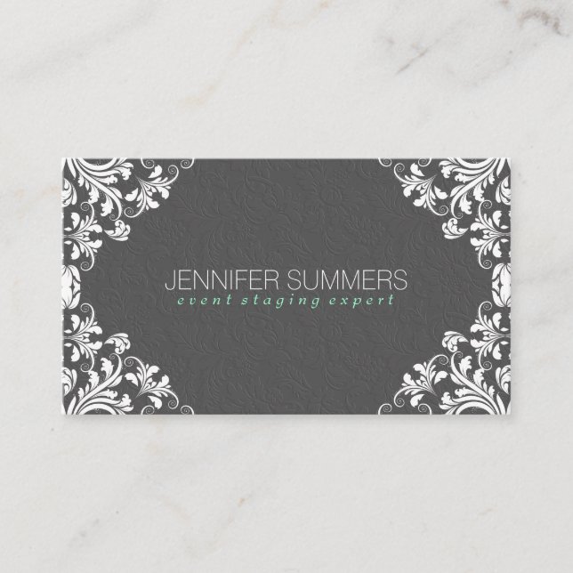 Tarjeta De Visita Elegante marco de encaje blanco de los amortiguado (Anverso)