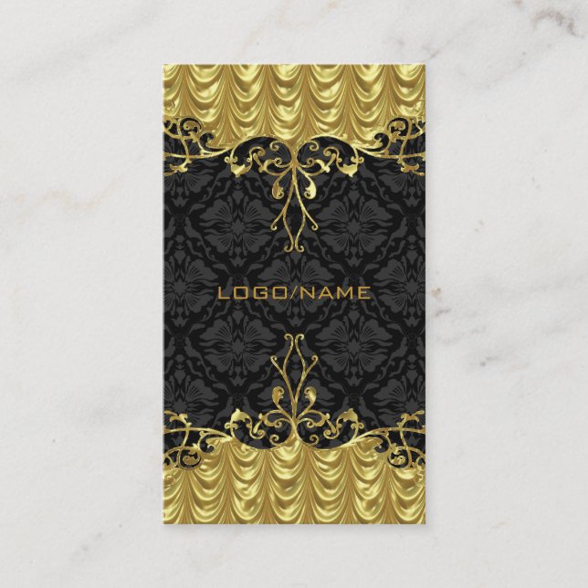 Tarjeta De Visita Elegante marco de encaje dorado negro y dorado (Anverso)