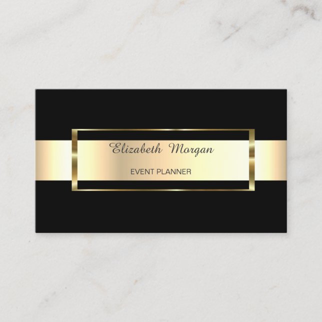 Tarjeta De Visita Elegante marco de oro de banda negra de moda (Anverso)
