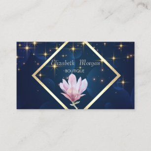 Tarjeta De Visita Elegante, marco de oro, magnolia acuarela estrella